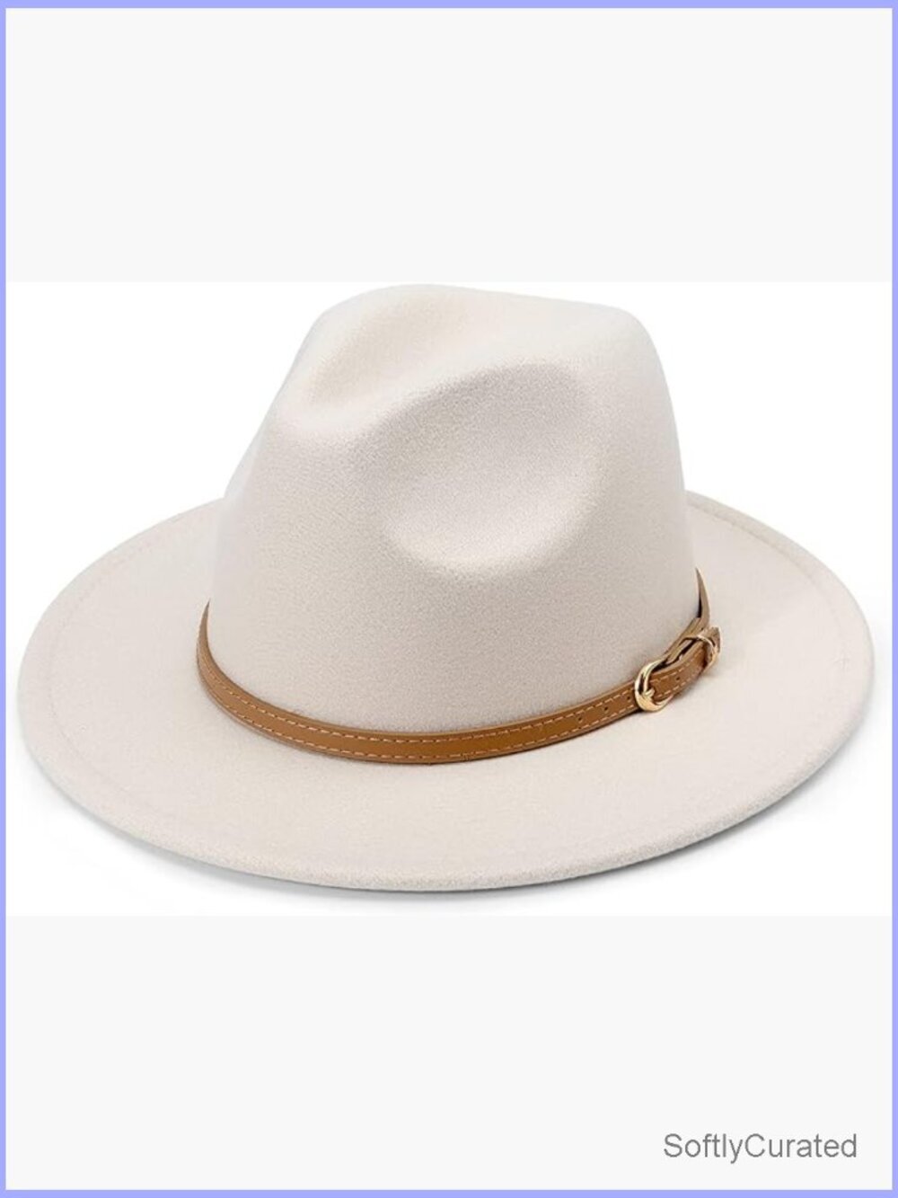 Classic Felt Wide Brim Fedora Hat with Belt Buckle - Panama Style